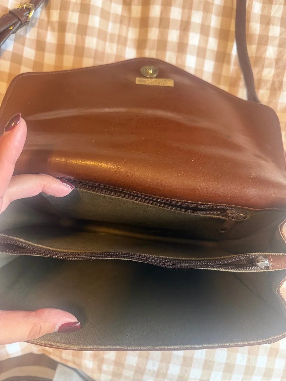 Vintage Marchino Via Moda Classic Brown Leather Satchel with Polished Clasp